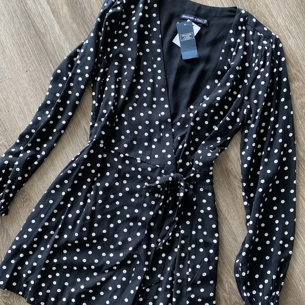 Abercrombie & Fitch long sleeve polka dot romper black white XS NEW NWT - Image 2
