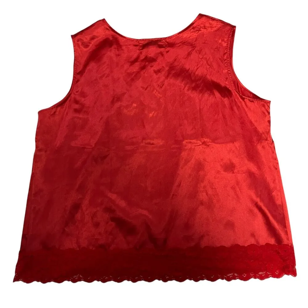 Vintage Y2K Denim 24/7 Women's Red Satin Lace Trim Sleeveless Top Size 20W - Image 4