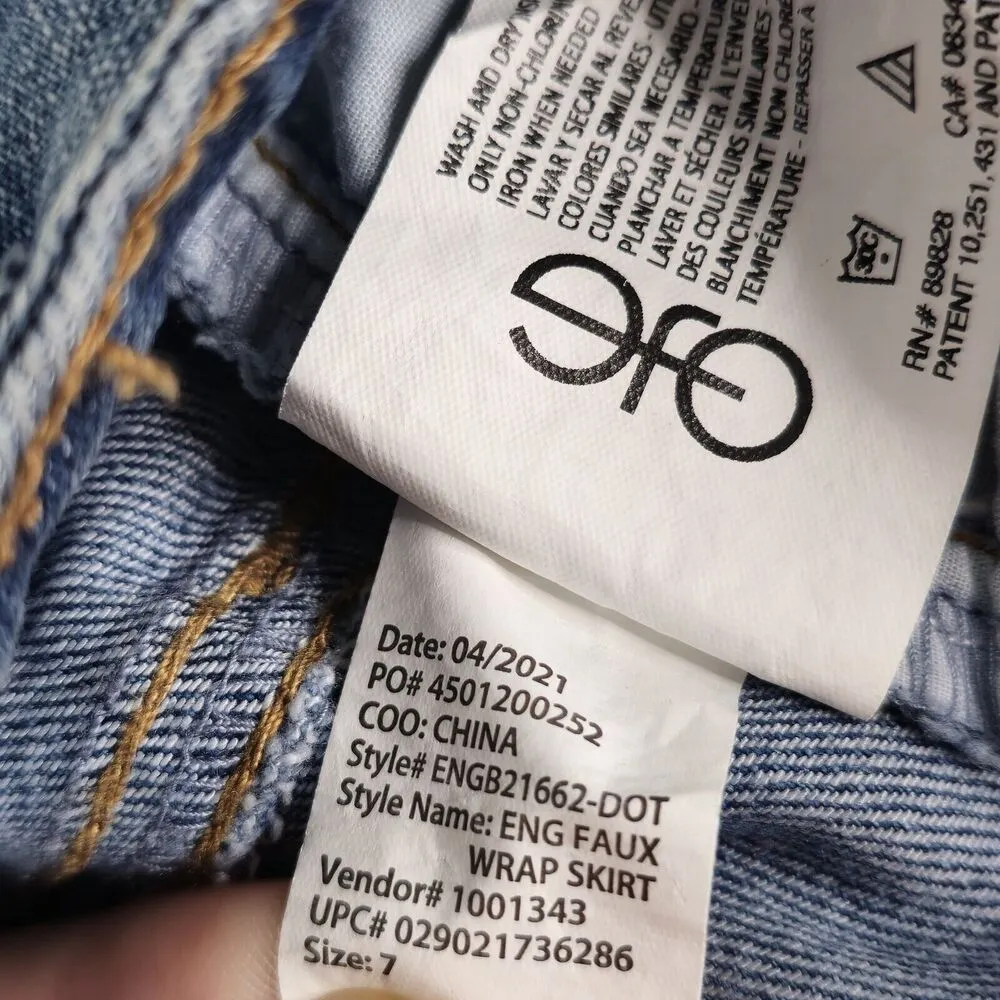 Energie Skirt Womens 7 Juniors Blue Faux Wrap Frayed Hem Light Wash Denim - Image 8