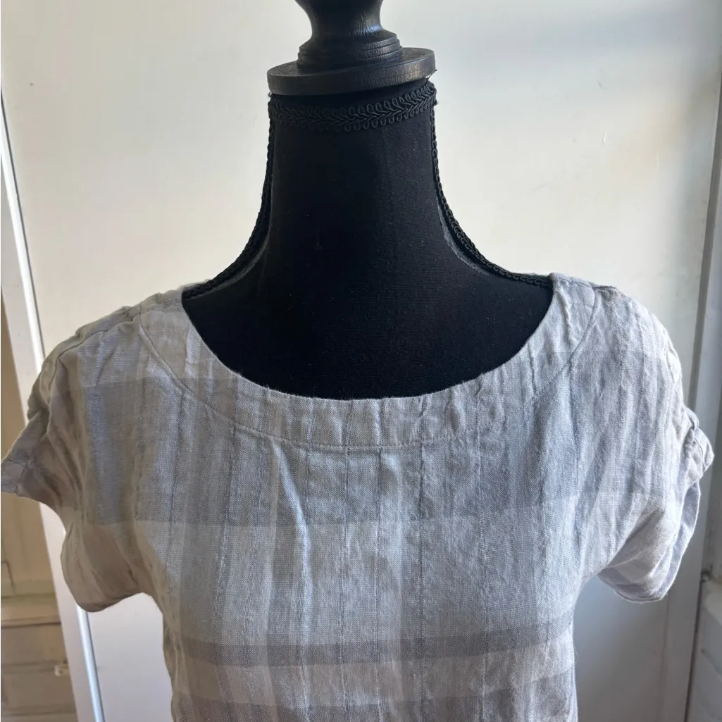 Eileen Fisher Linen Blend Boat Neck Checkered Shift‎ Dress small petite workwear - Image 4