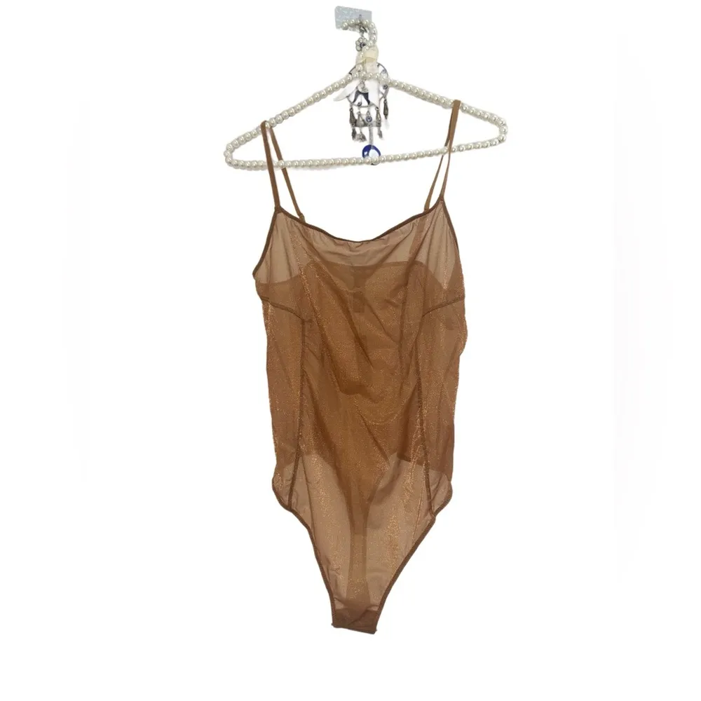 SKIMS Size XL Glissenette Chai Scoop Neck Sheer Bodysuit Shimmery Golden - Image 2