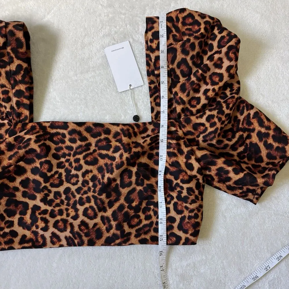 Lovers And Friends Crop Top Womens Size Small Square Neck Cheetah Puff NEW W TAG - Image 7