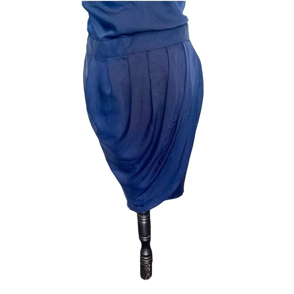 BCBGMAXAZRIA Size Medium Dress Pleated Office Wear  Rowan Navy Blue Career Wear - Image 5