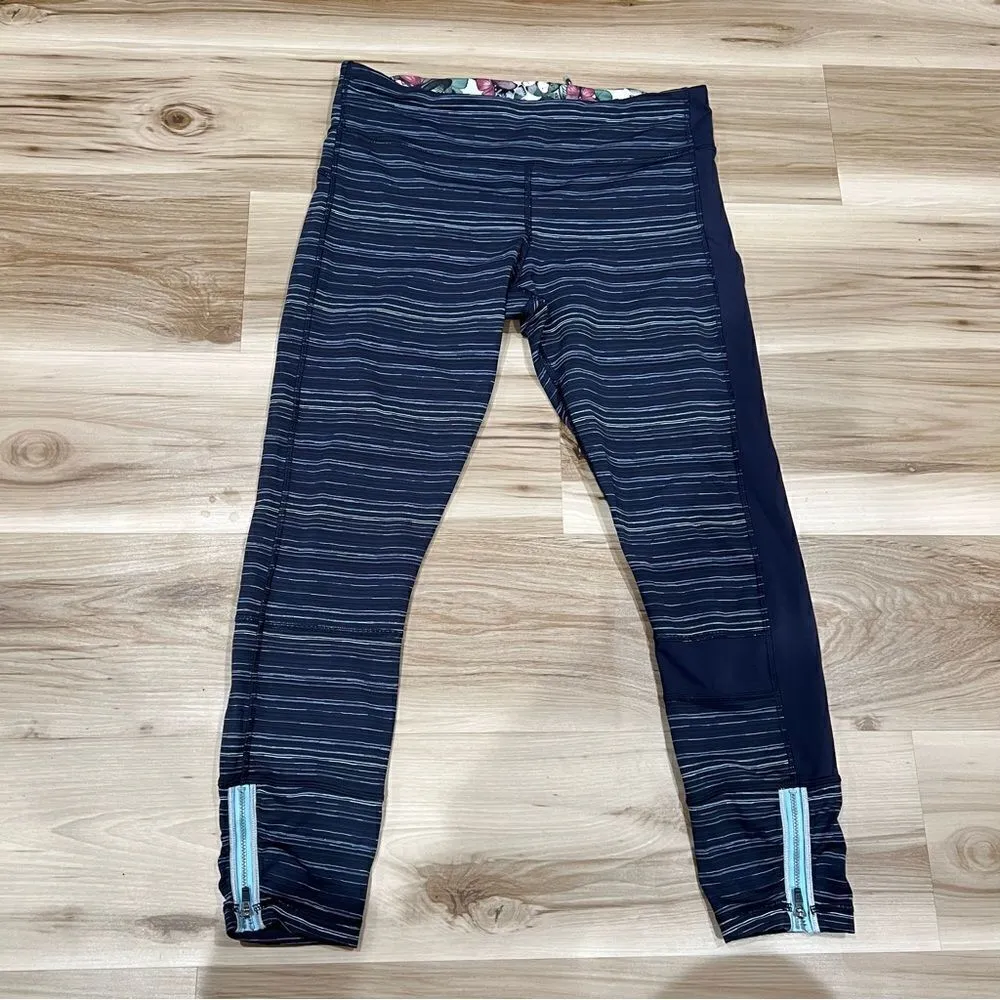 Lululemon RARE Run the World 7/8 Tight Leggings Cyber Stripe Naval Blue Womens10 - Image 3