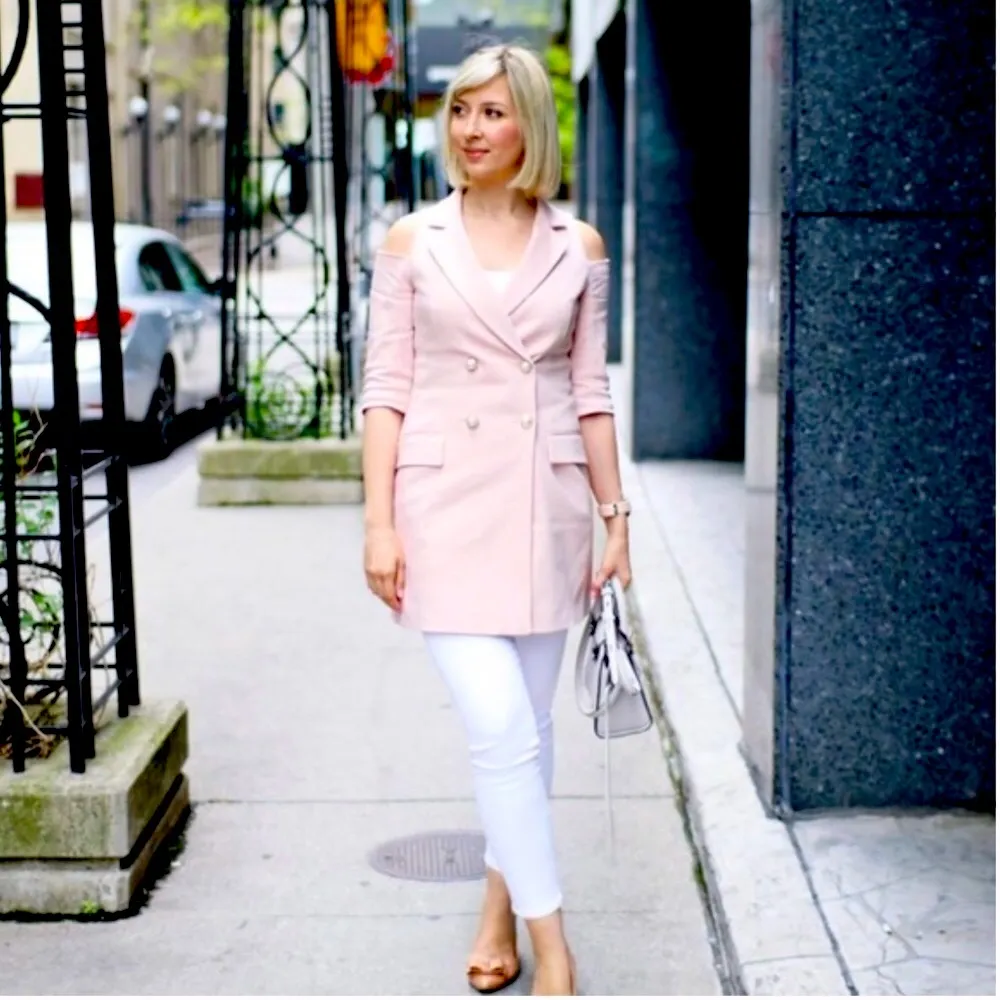 Zara Cold Shoulder Openings Pearl Buttons Blazer Dress Pink Size M NEW - Image 3