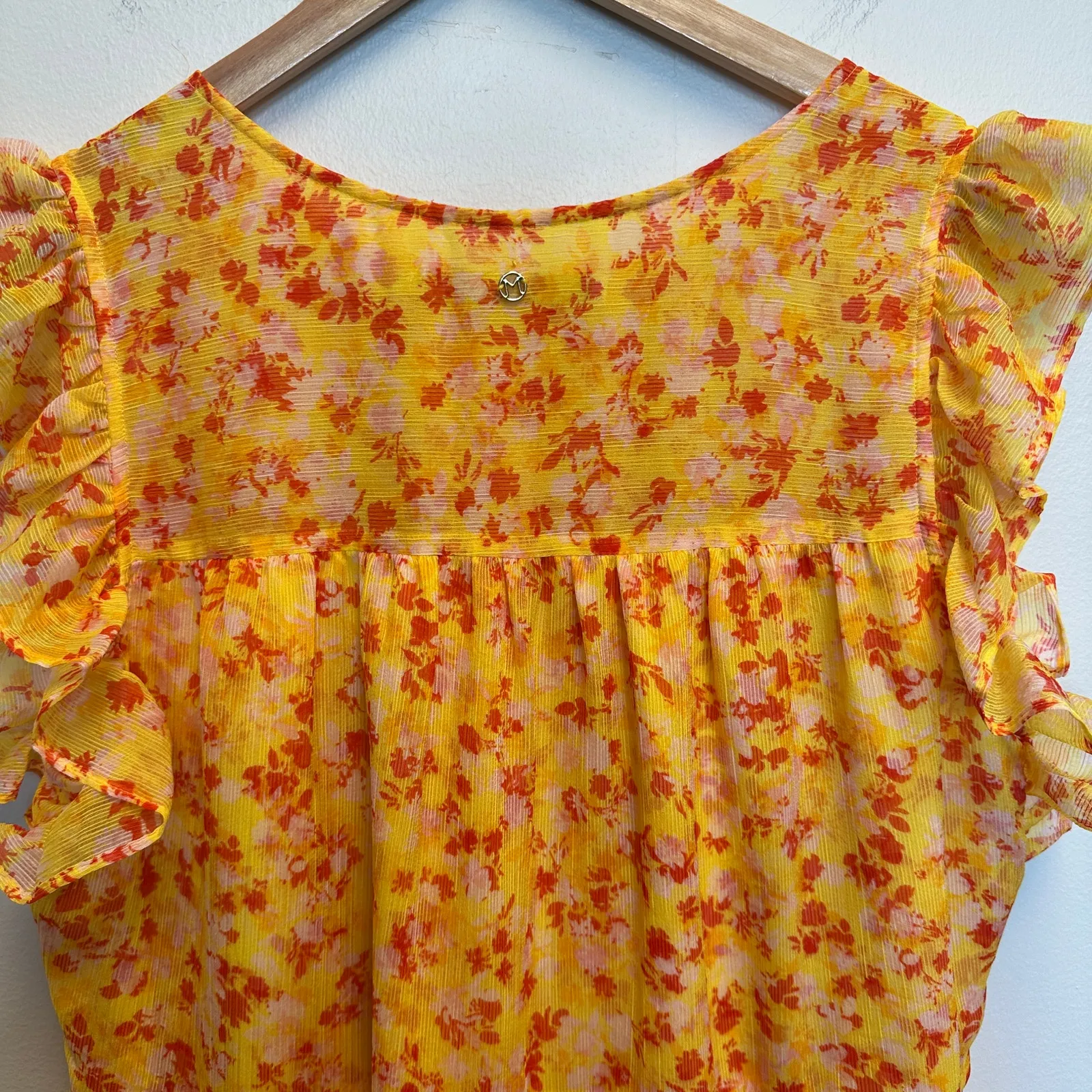 Marie Oliver Yellow Ditsy Floral Sailor Ruffle Tiered Mini Sun Dress Bold Medium - Image 8