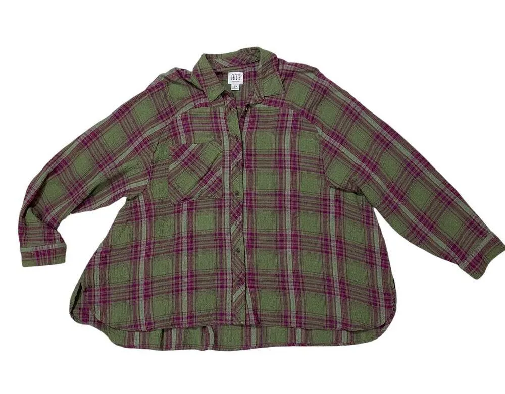 Urban Outfitters BDG Lachlan Flannel Button-Down Shirt - Green Multi - Small - Image 7