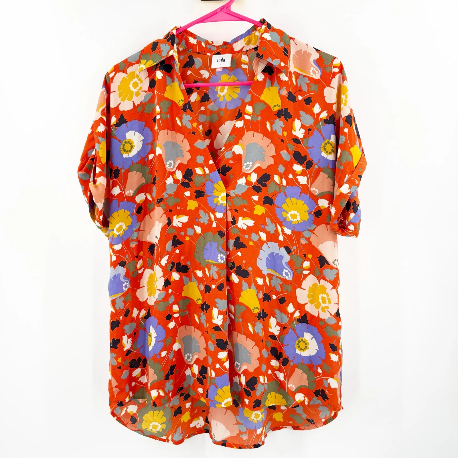 CABI Blouse Size Small 5892 Replay Floral Short Sleeve V-Neck Tunic Office Work - Image 3