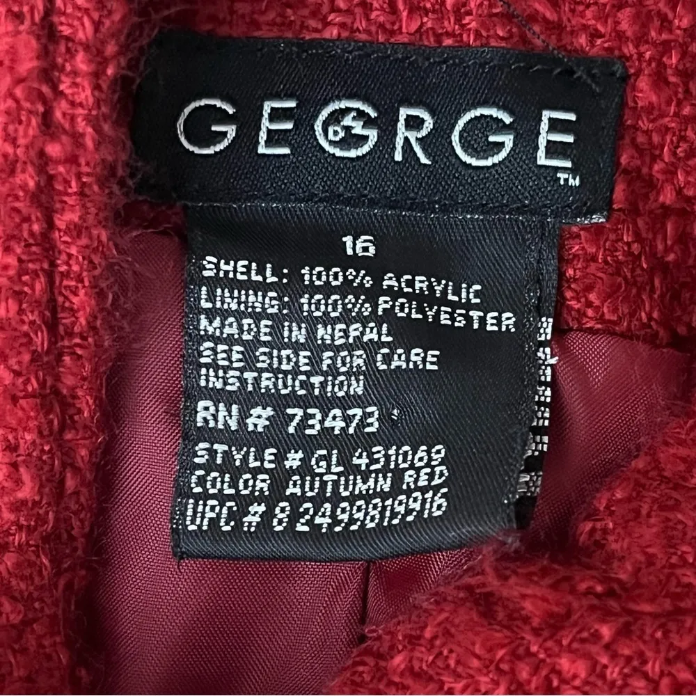 Vintage Y2K George Red Tweed Blazer Jacket Women’s 16 Romantic Goth Preppy Vampy - Image 8