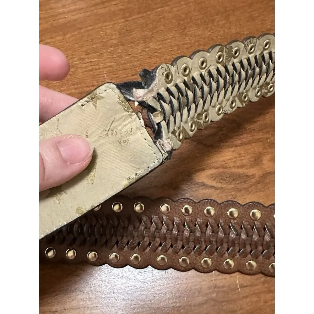 Betsey Johnson Vintage Brown Braided Leather Belt with Studs – 39” - Image 5