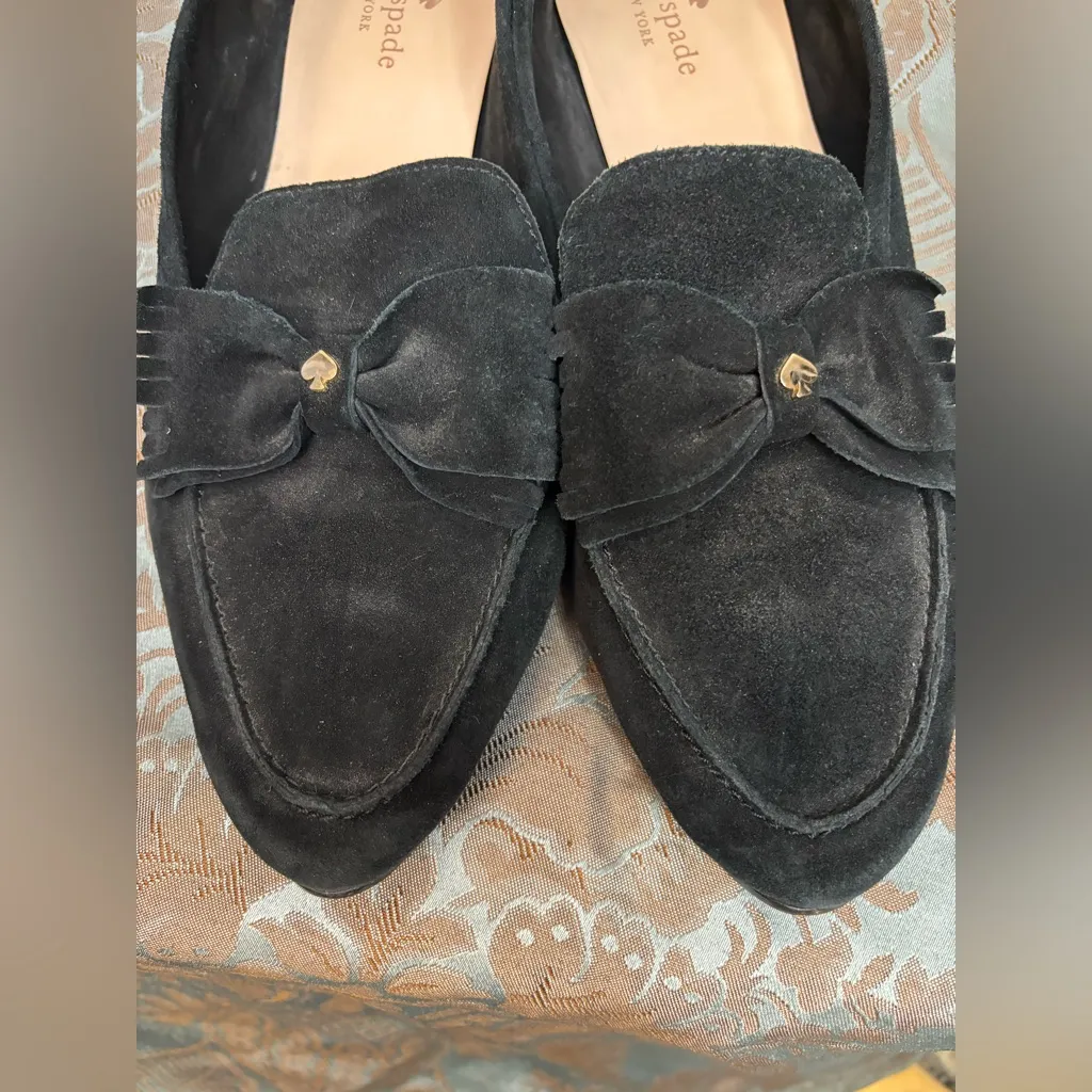 Kate Spade Black Suede Bow Logo Charm Loafer Size 9.5 - Image 7