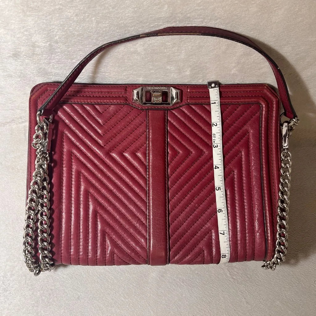 Rebecca Minkoff Love Crossbody Bag Burgundy Quilted Leather Silver Chain - Image 8