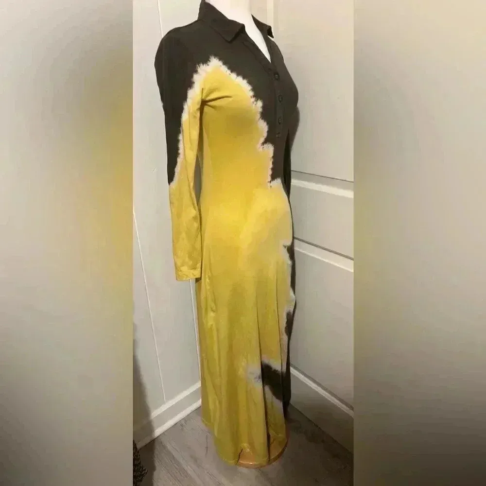 Bloni Anthropologie Tie Dye Tech Long Sleeve Knit Midi Dress $178 XS Extra Small Gold - Image 6