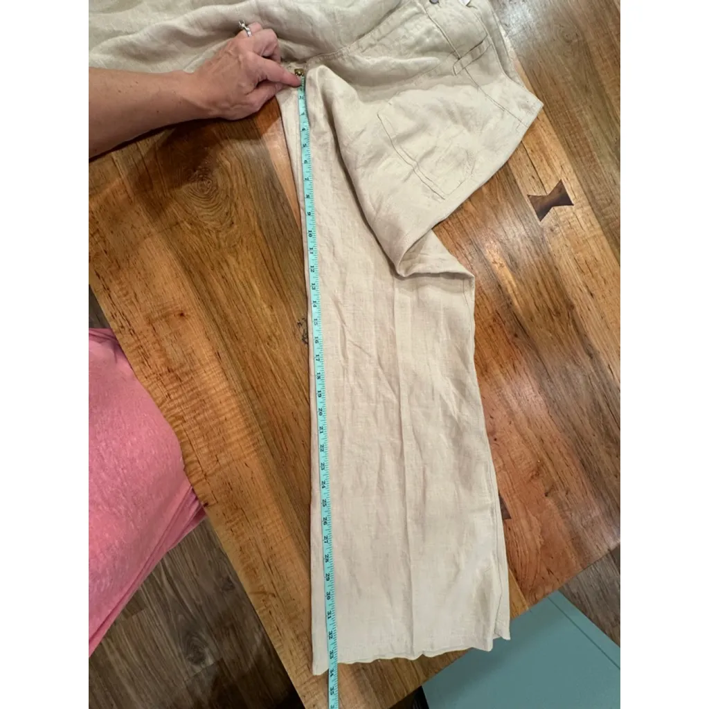 Women's London Jean Beige Linen Wide Leg Pants Size 14 - Image 6