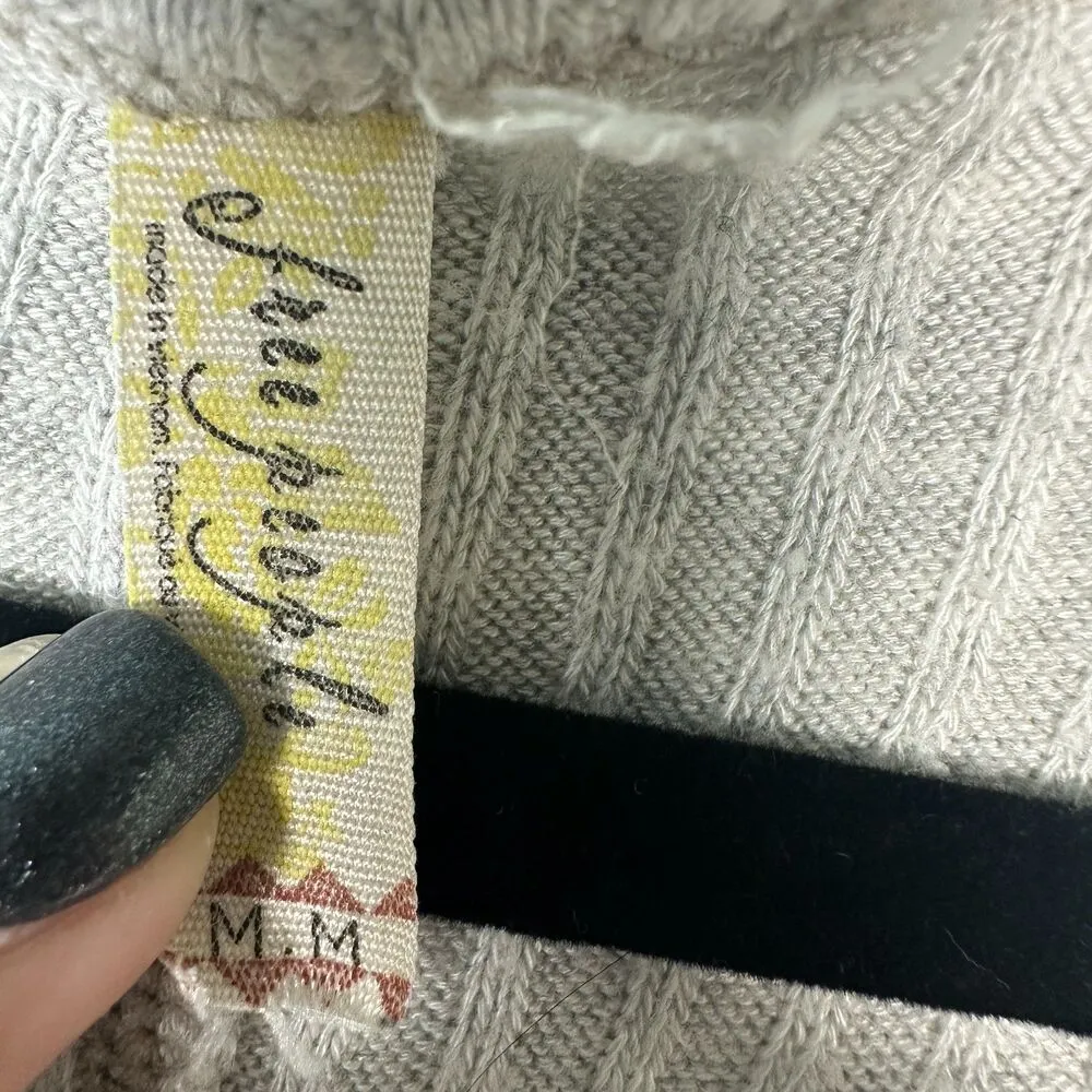 Free People Drippy Thermal Waffle Knit Raw Hem Long Sleeve Light Grey Top Medium - Image 5