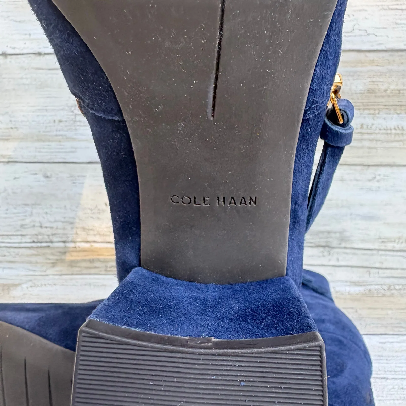 Cole Haan Saylor Grande Bootie Sz 9B Blue Suede Side Zipper Round Tow Block Heel - Image 10