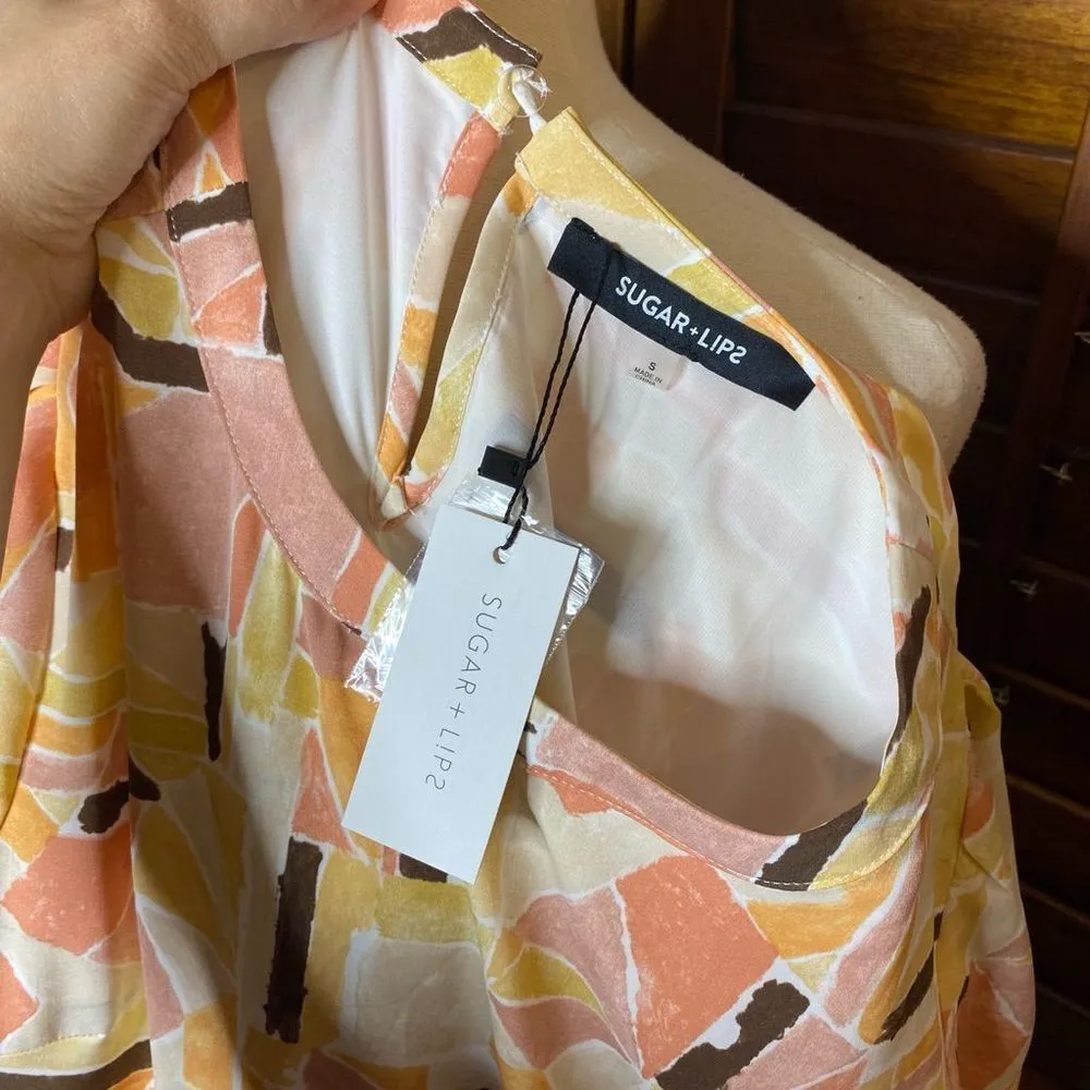 Sugar Lips Pantone Peach Multicolor Retro Maxi Dress​ - Image 2