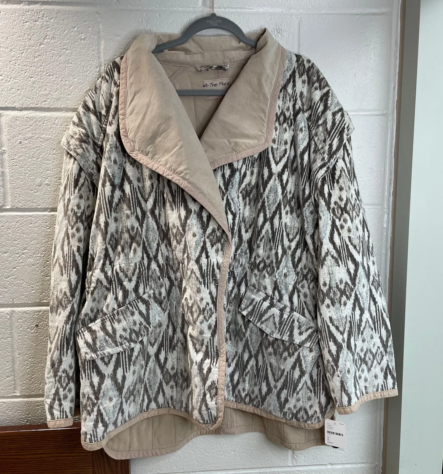 NWT  We the Free Ada Quilted Jacket Coat White Cream Brown Tan Large - Image 2