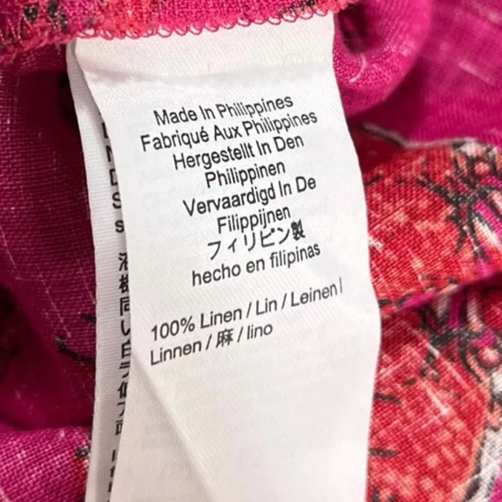 J.Crew Women's Pink 100% Linen Crab Print Wide Leg Tie Waist Trousers Pants Sz 2 - Image 6