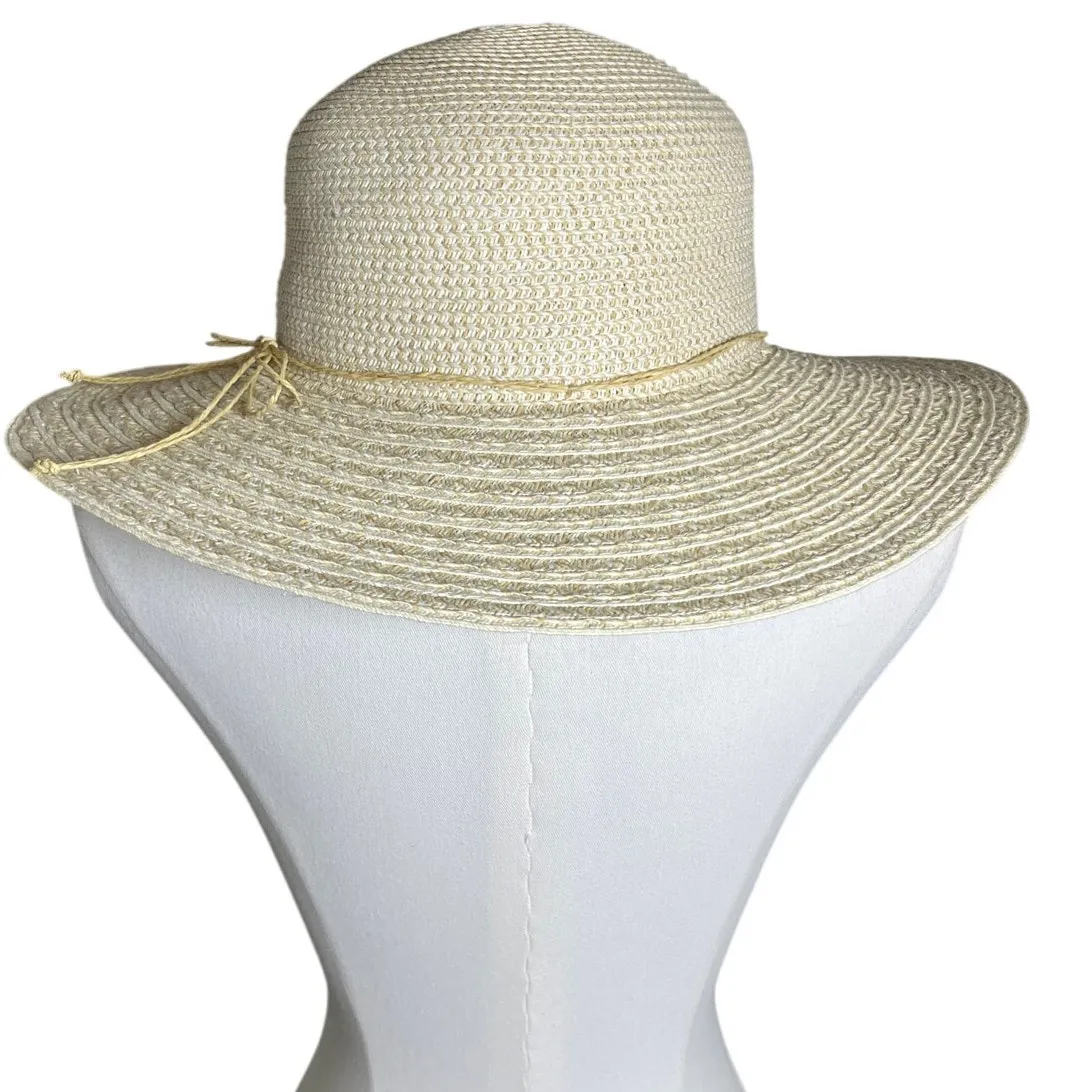 Nine West Cream Straw Floppy Sun Hat Wide Brim Resort Beach‎ Travel O/S - Image 3
