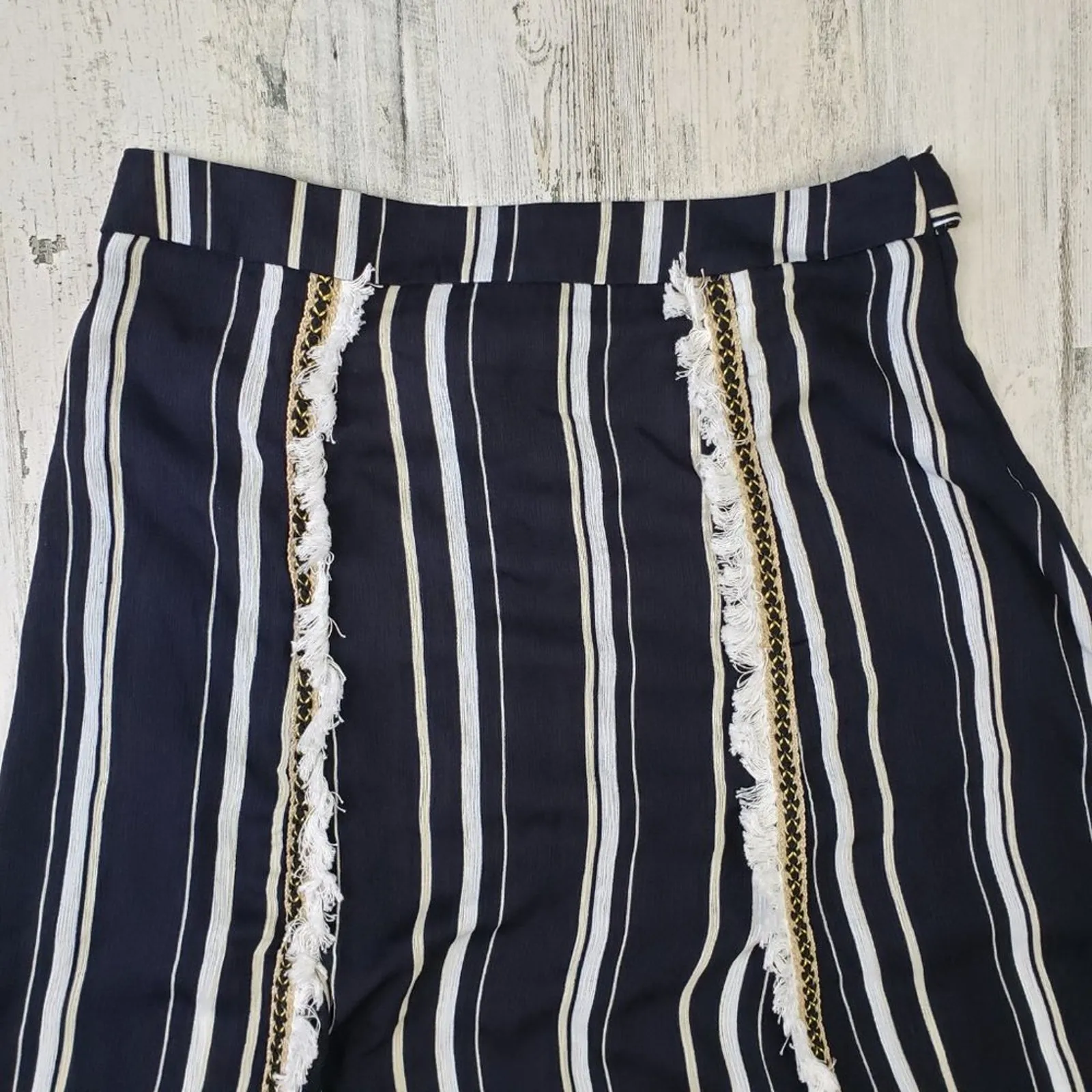 Polagram Navy Blue & White Stripe Split Maxi Skirt Women's Size Large - Image 4