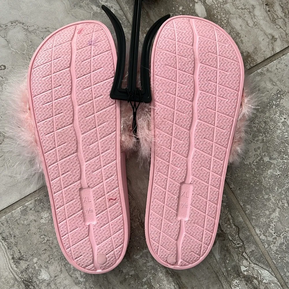 INC Faux-Marabou Slide Slippers in Pink , Size XL 11/12 New w/Tag - Image 4