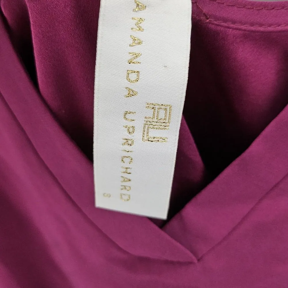 Amanda Uprichard Amaretto Silk Mini Dress Magenta Elastic Waist Size Small S - Image 9