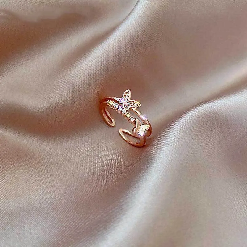 14K Rose Gold Plated Adjustable Butterfly Ring for Women - Image 4