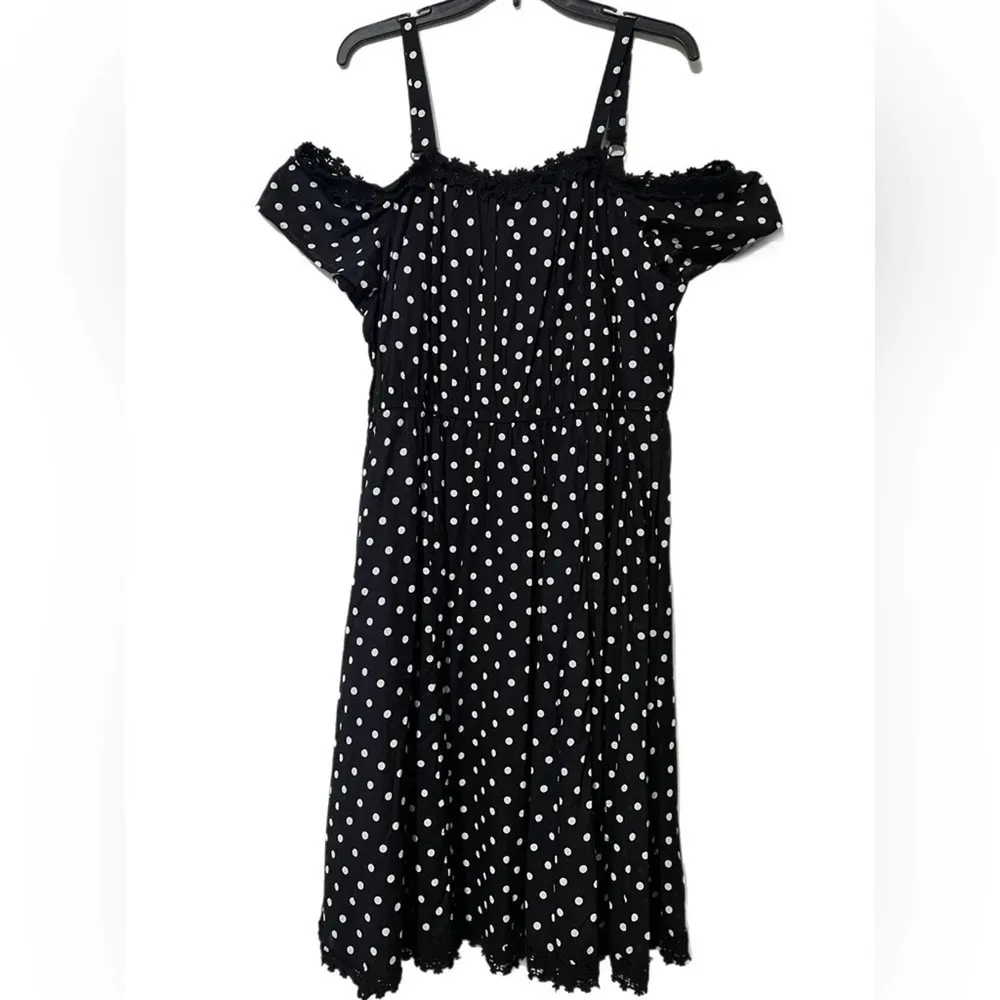 LANE BRYANT size 14/16 cold shoulder ruffle polka dot dress lined dress up new - Image 11