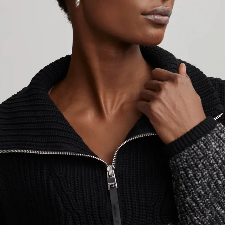 Varley Willard 2.0 Half Zip Knit Pullover Sweater Black Wool Blend Loungewear - Image 9