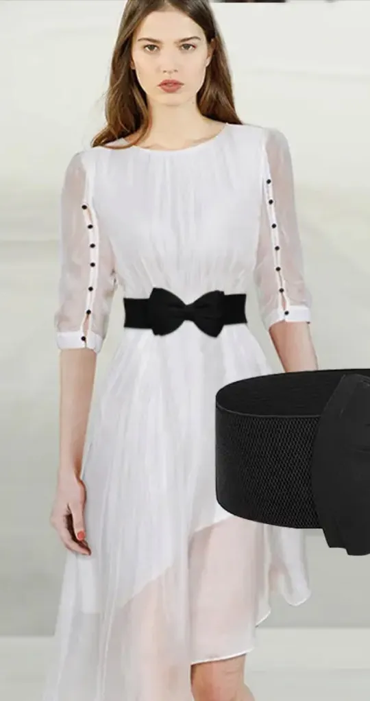 1pc Fashionable Elastic Wide Bowknot Waistband‎ Decorative Belt Size XS Black - Image 2