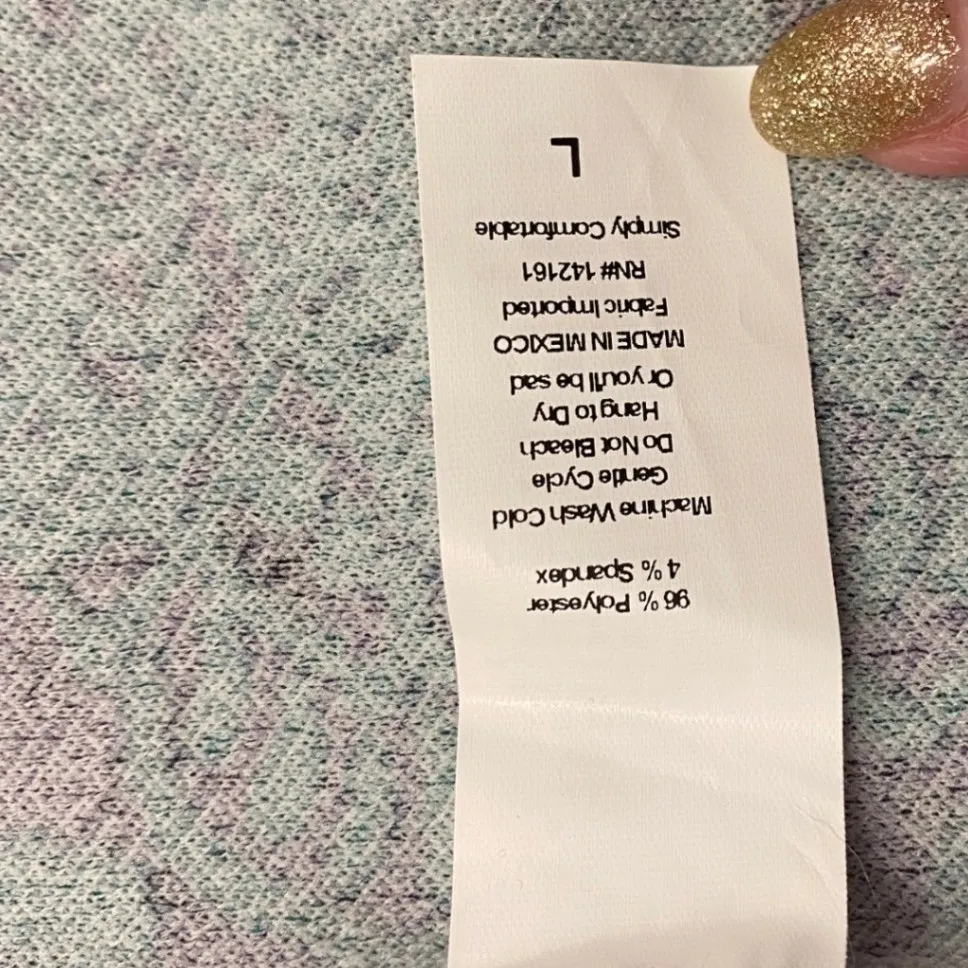 LuLaRoe Cassie Pencil Skirt Purple Teal Floral Textured Knit Size L - Image 5