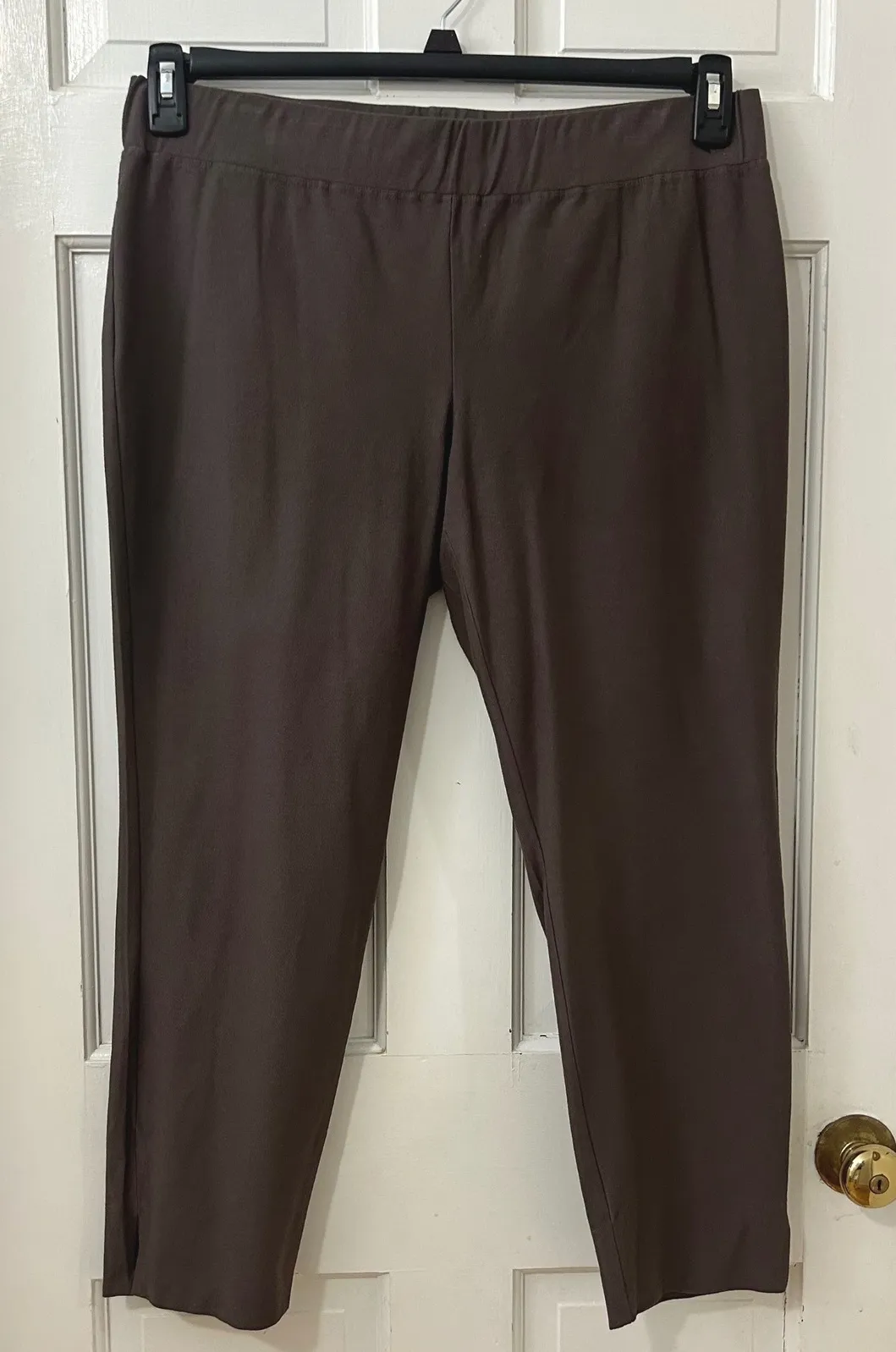 Eileen Fisher Sz L Crepe Stretch Pull On Ankle Pants Minimalist Quiet Luxury - Image 1