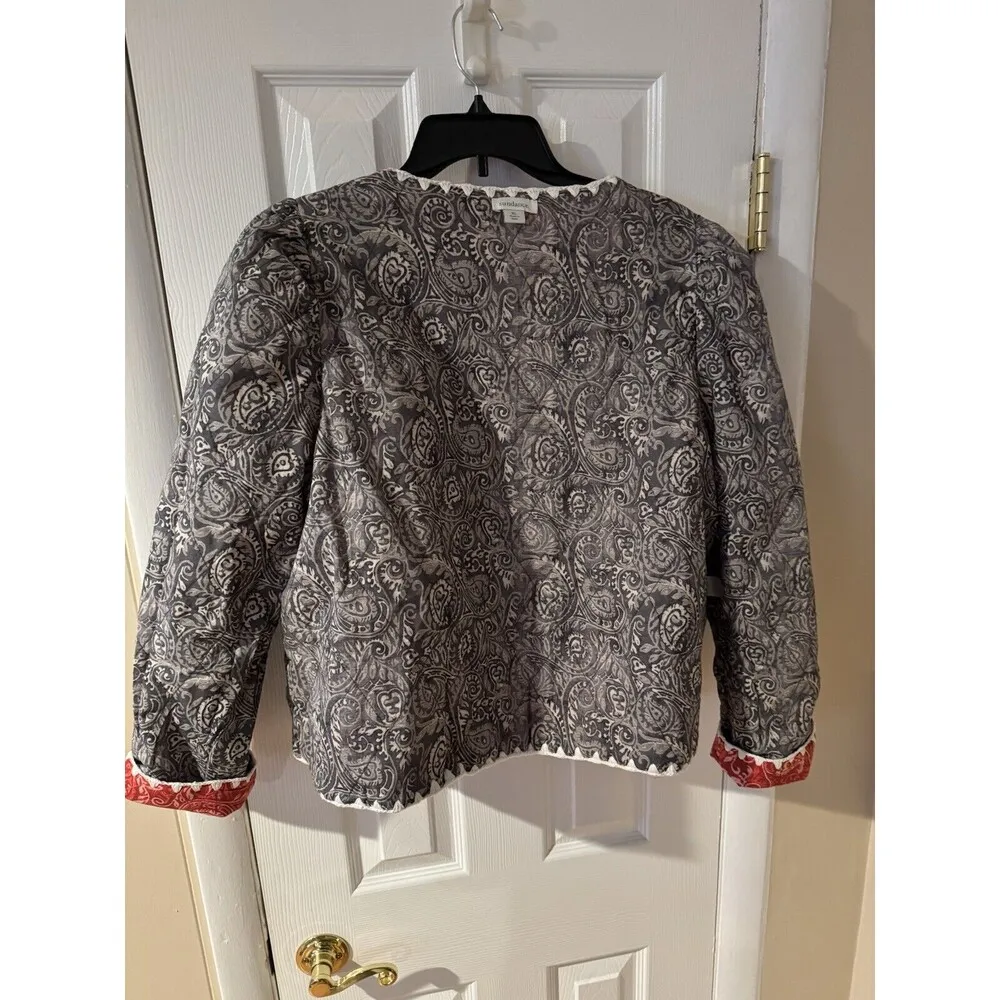 Quilted Cotton Jacket SZ XL Womens Paisley Reversible Cropped Boxy - Image 16