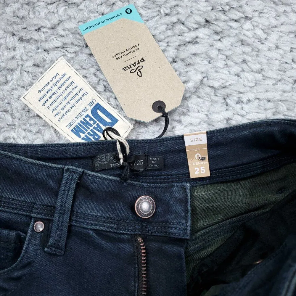 prAna Soma Skinny Jean Dark Wash Blue Tinted Black Size 0 25 Stretch - Image 5