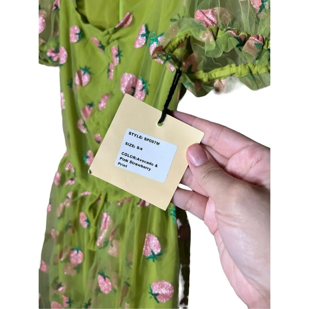 Unique Vintage Smak Parlour Avocado & Pink Strawberry Print Woodstock Flare Dres - Image 6