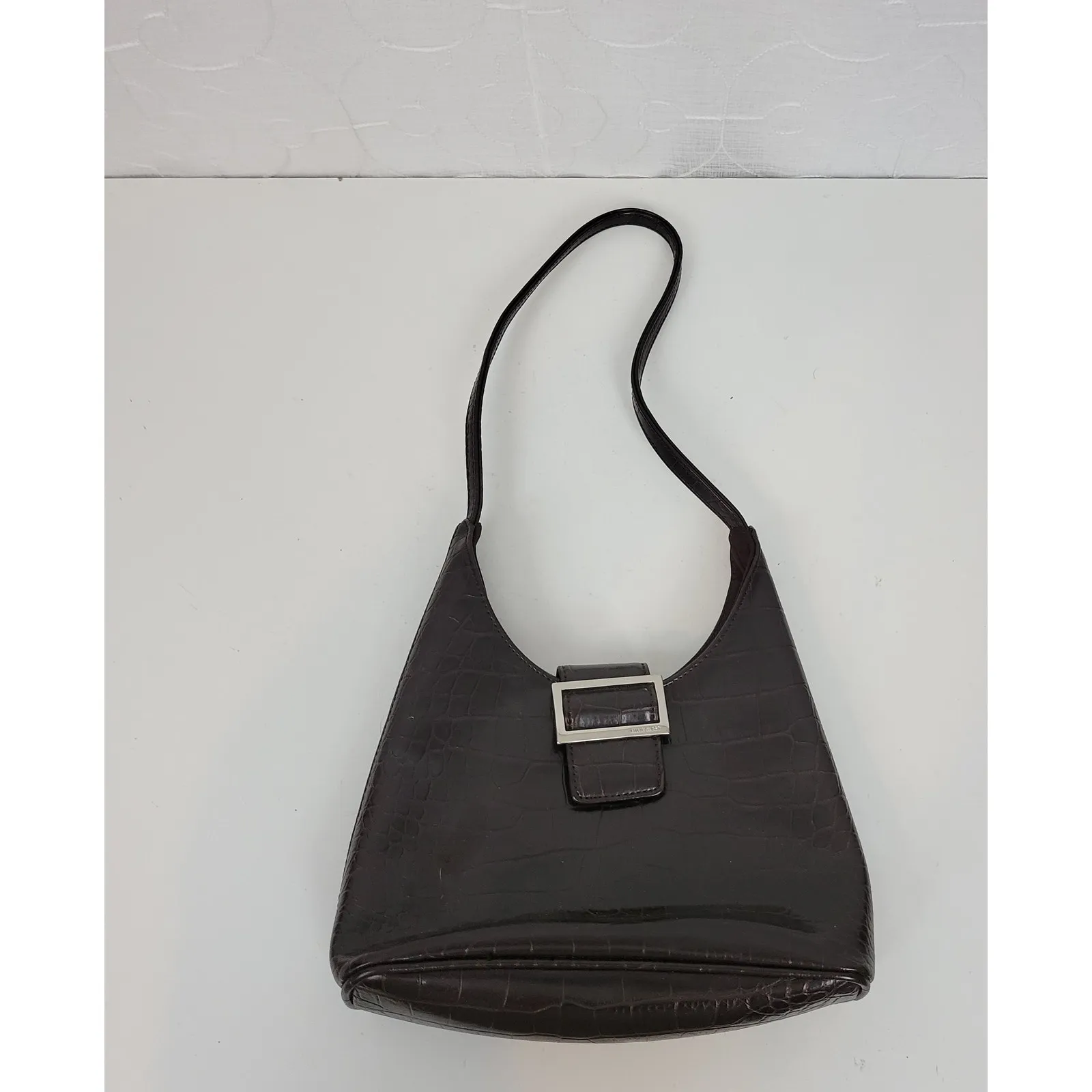 VINTAGE Nine West Women's‎ Shoulder Bag OS Brown Crocodile Embossed Single Strap - Image 9