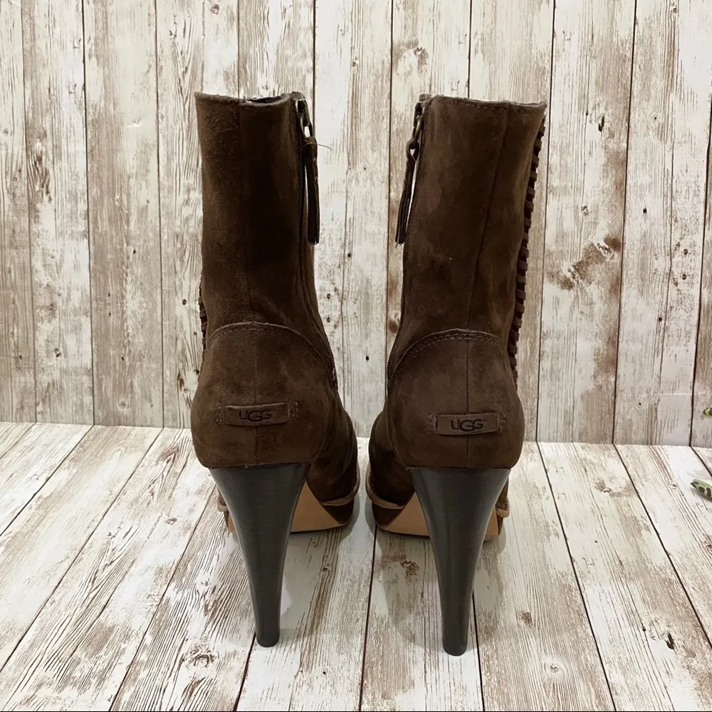 UGG Australia Brown Suede Bianka Heeled Booties 8 - Image 4