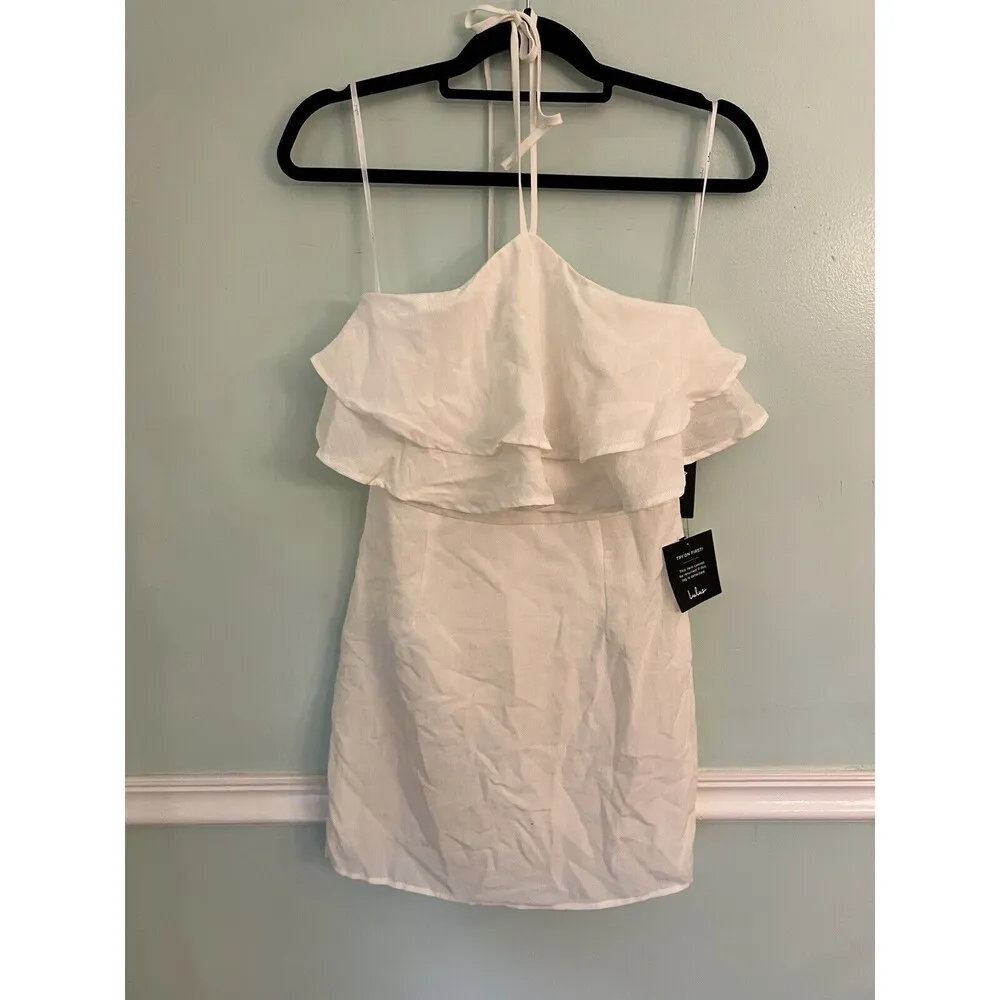 Lulus  Halter White purely simple ruffle mini Dress Size Small NWT - Image 3
