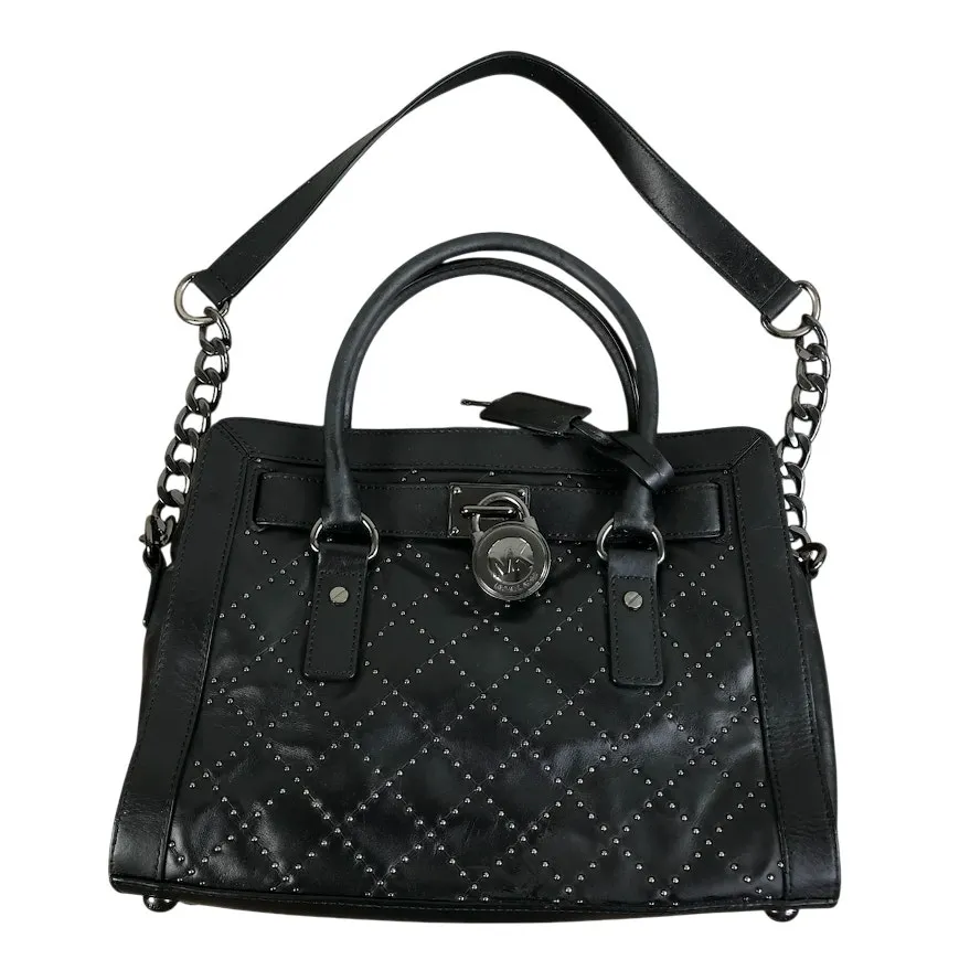 MICHAEL KORS Hamilton Medium Studded Leather Satchel Bag Black Classic Timeless - Image 6