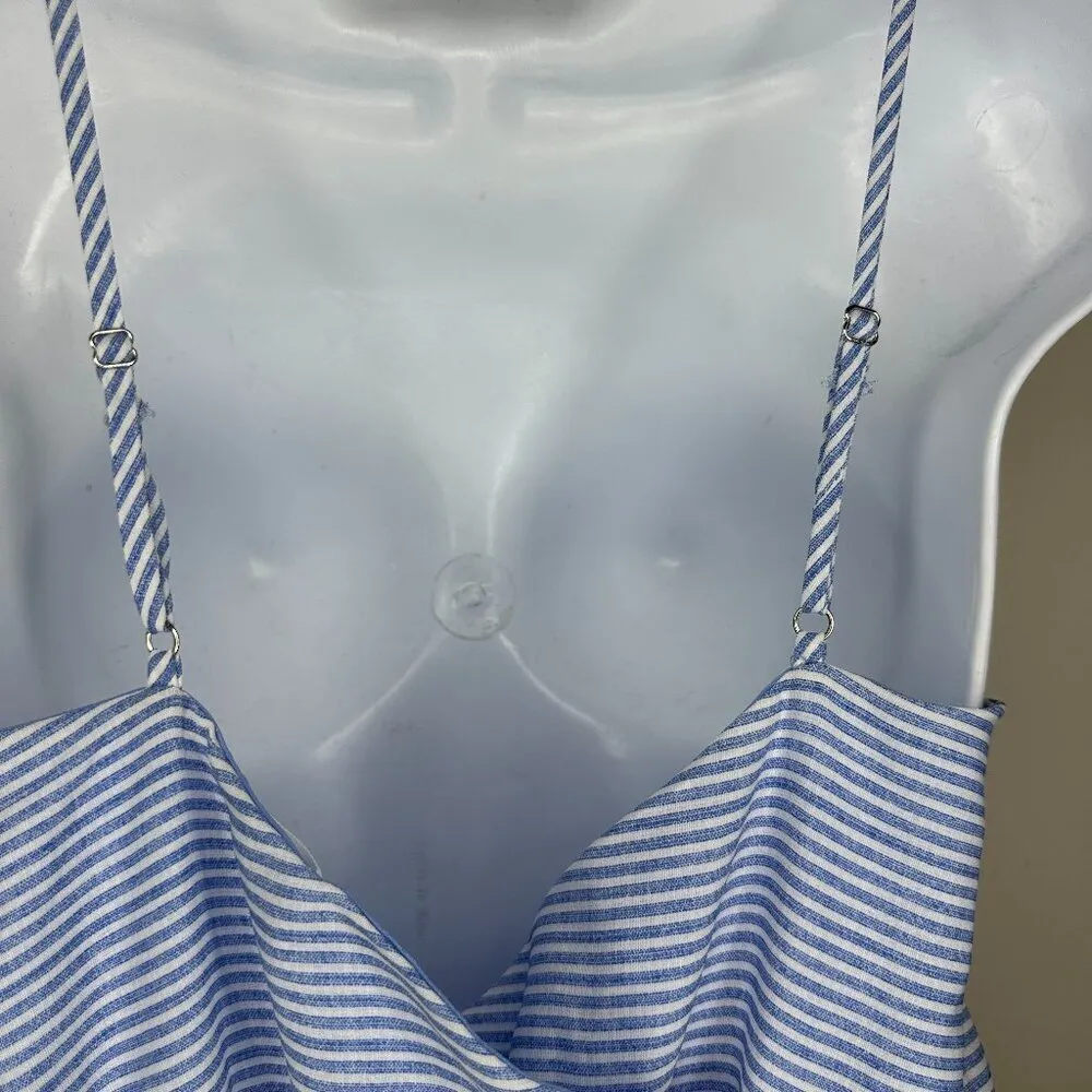 Sienna Sky Womens Tie Front Jumpsuit Blue and White Pinstripe Size Medium - Image 8