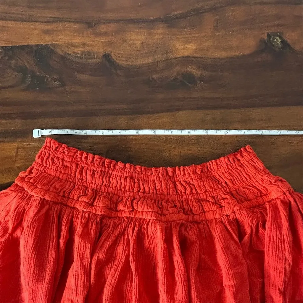 Free People Women's Flare Midi Skirt‎ M Red Boho Elastic Waist - Image 5