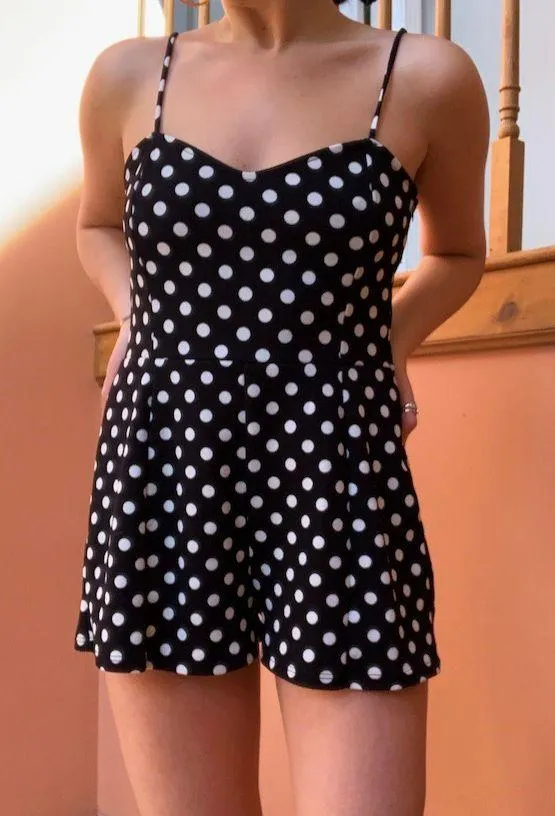 Black And White Polka Dot Romper  - Image 2