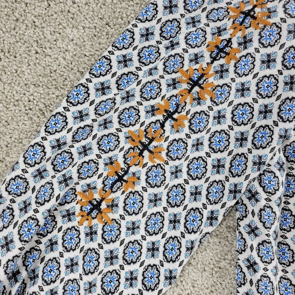 Skies are Blue Womens Dress S White Blue Floral Split Neck Pullover Tunic Light - Image 12