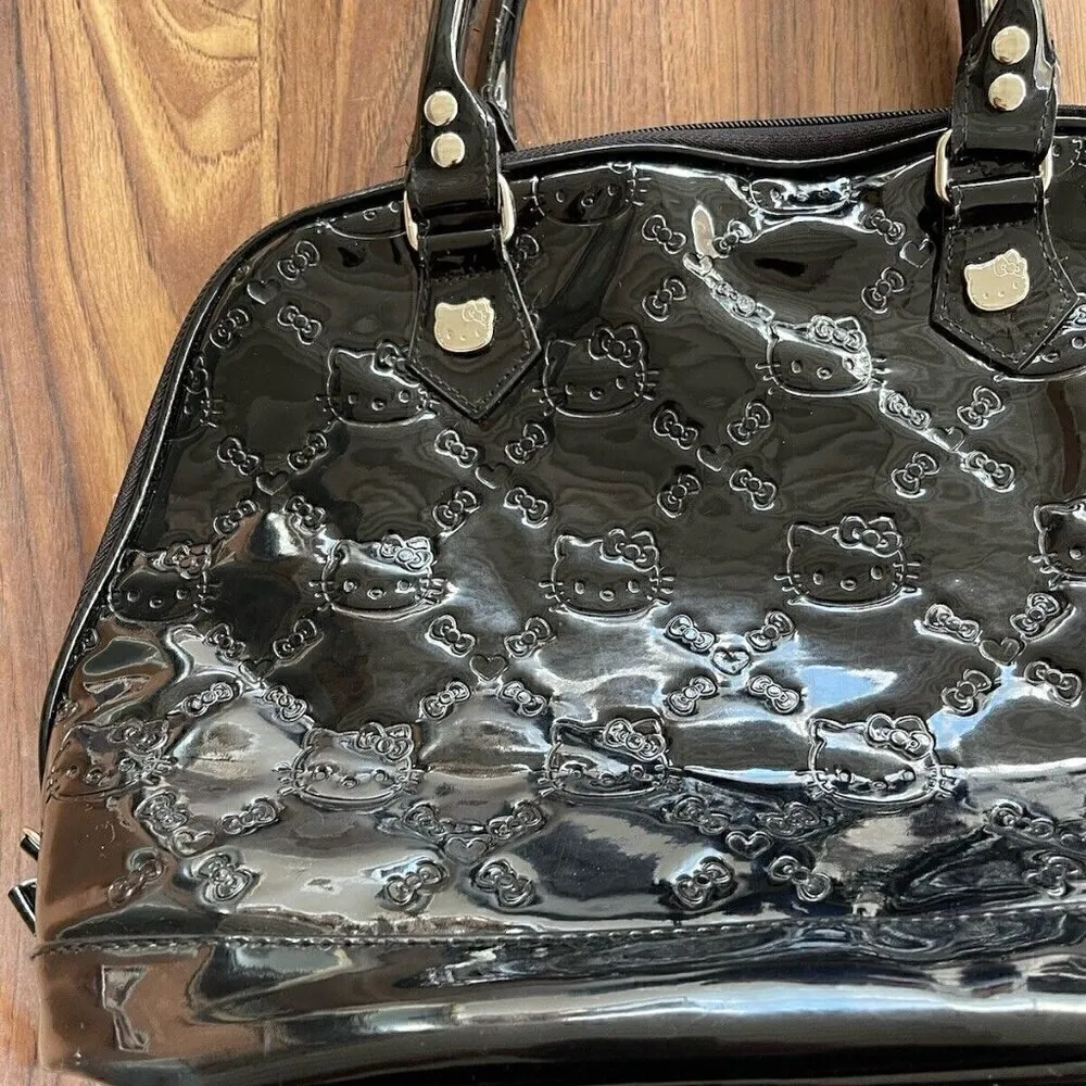 Hello Kitty Sanrio Black Patent Embossed Dome Tote Loungefly Handbag Pink Inter - Image 3