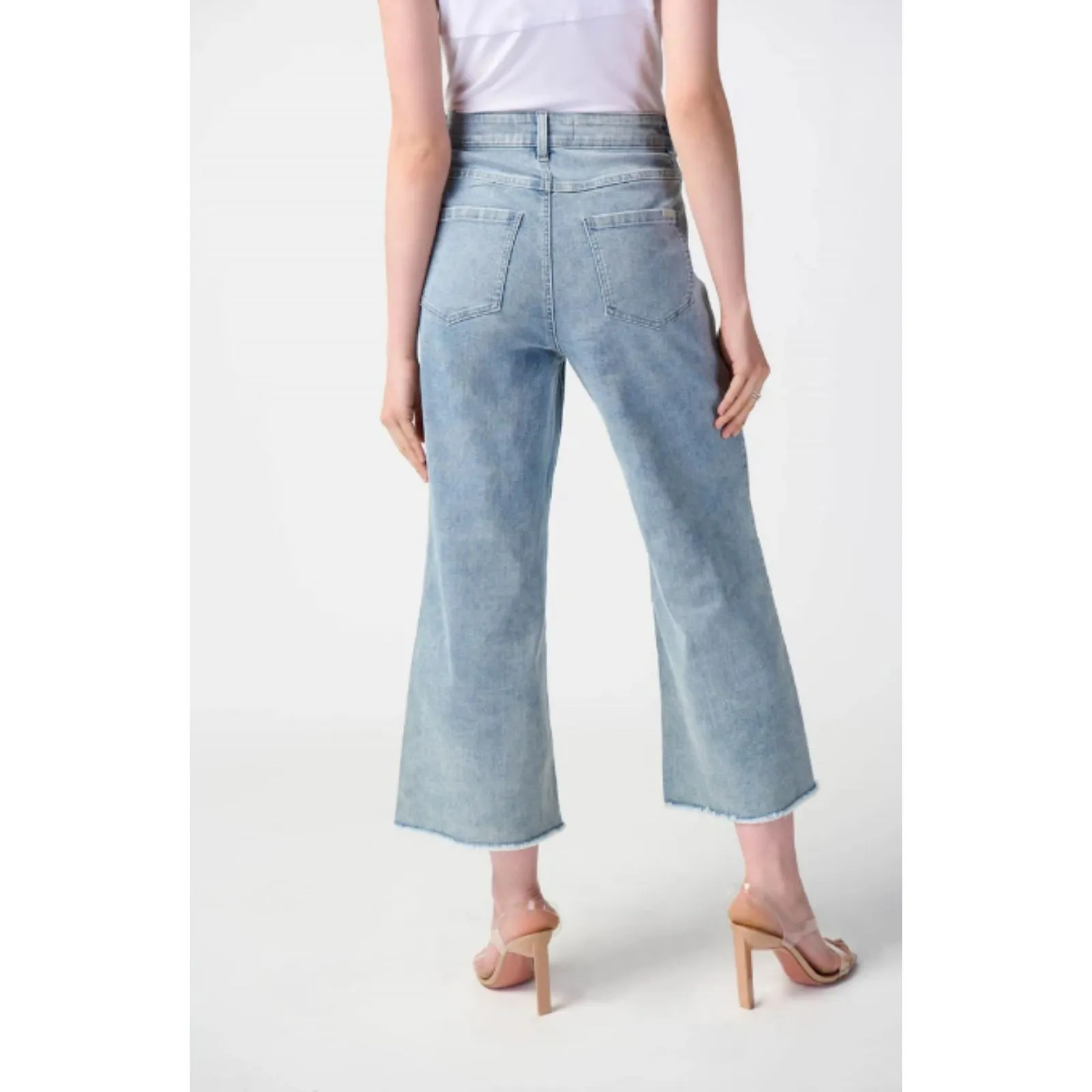 NWT Joseph Ribkoff Vintage Blue Rhinestone Seam Slit Hem Frayed Culotte Jeans 14 - Image 11