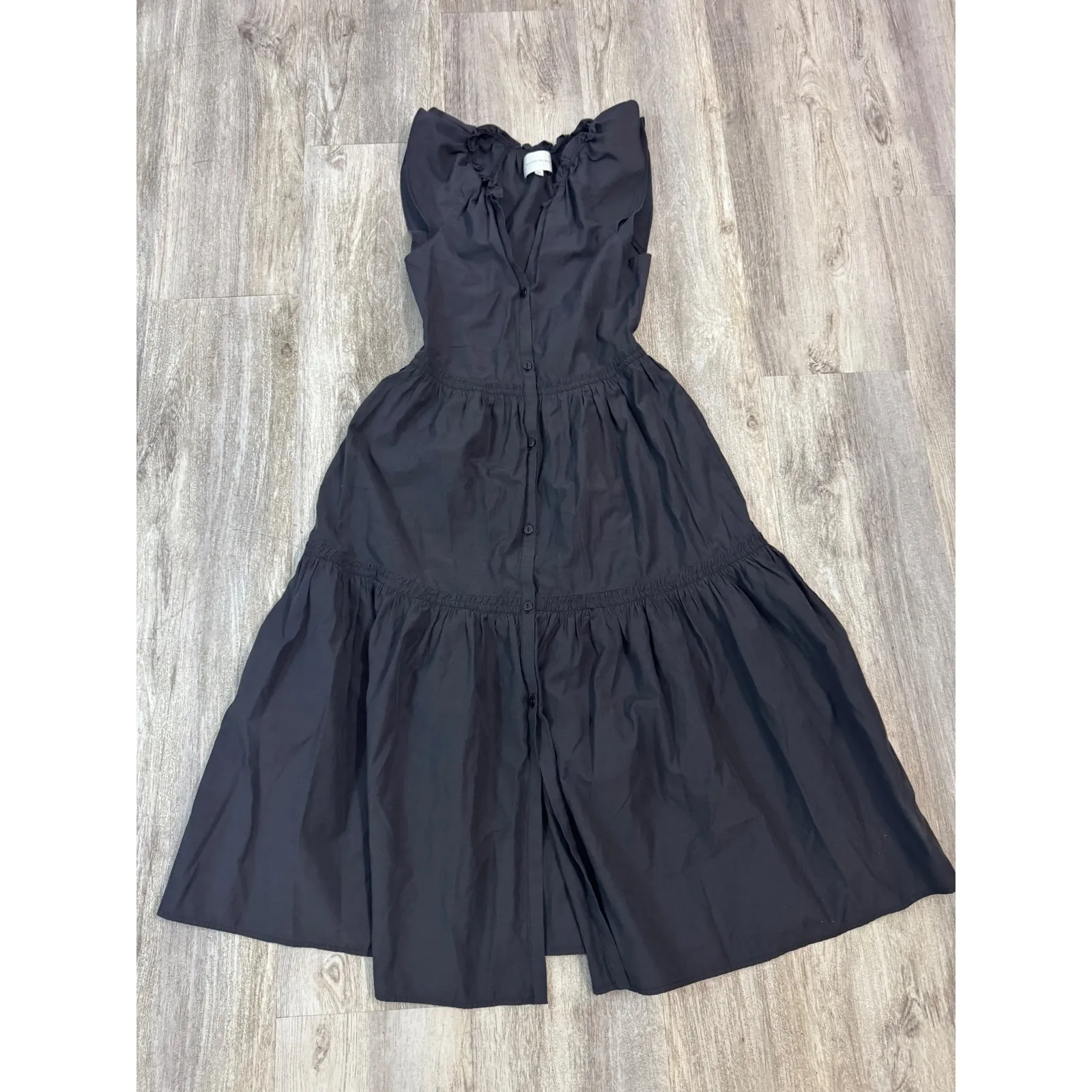 BROCHU WALKER Santorini Dress Black Ruffle Neck Button Front Tiered Midi Size XS - Image 2