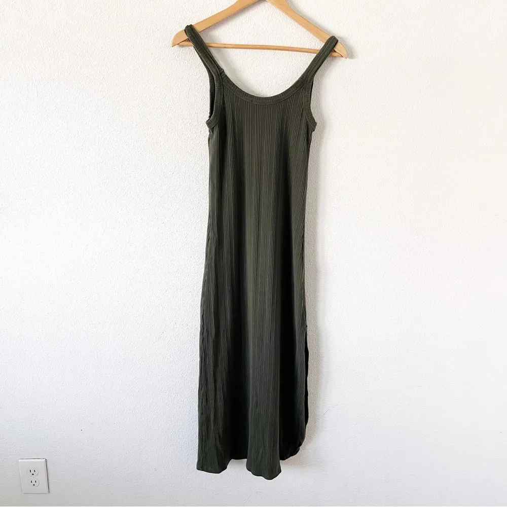 Vitamin A West Organic Ribbed Midi Dress in Olive Green - Image 6