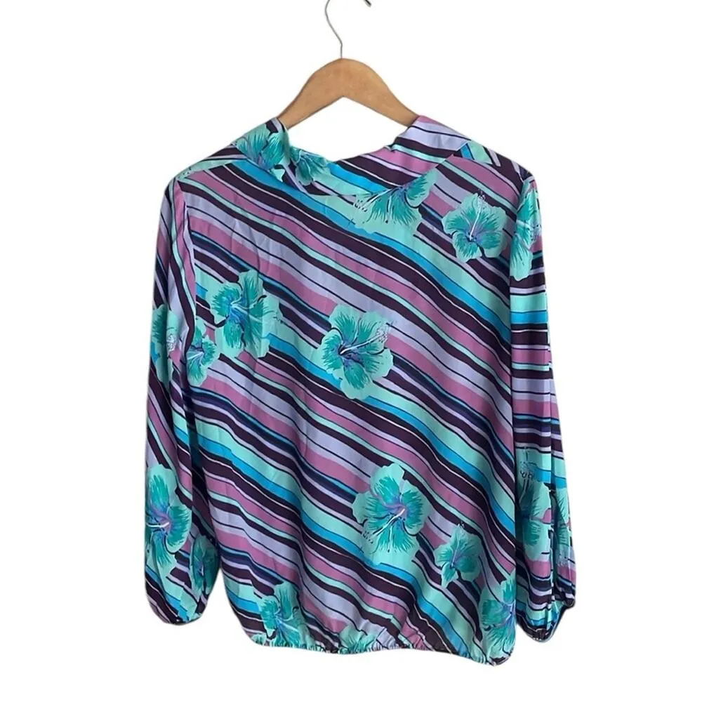 RIXO LONDON Jessie Hawaii Stripe Blouse In Hawaii Stripe Lilac Mint Blue Size M - Image 4