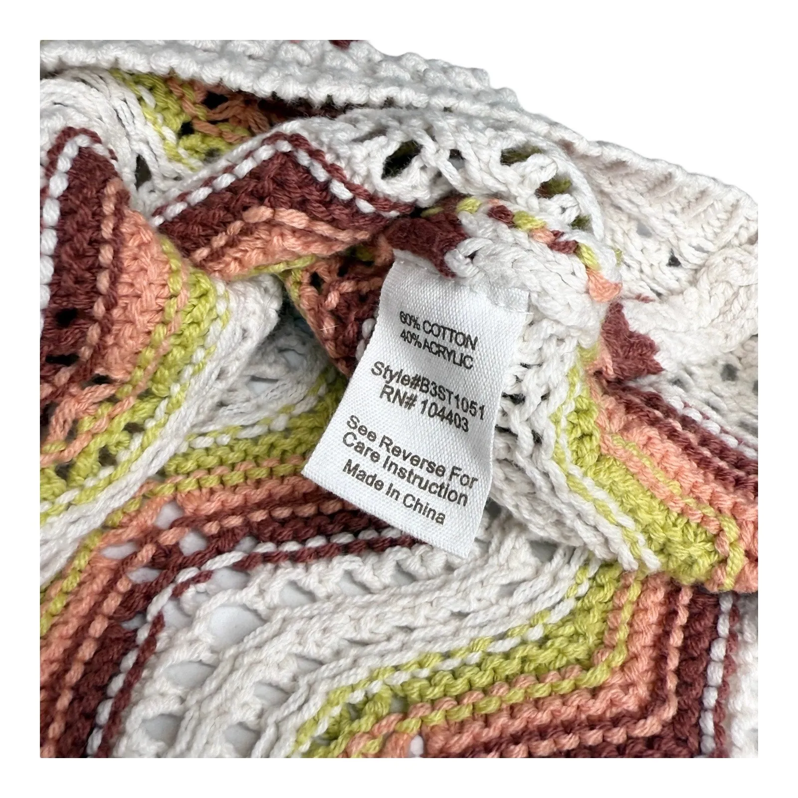 Chevron CROCHET TOP Women's LG Knit Red Raccoon Blu Pepper Pink Cotton Crop NWT - Image 5